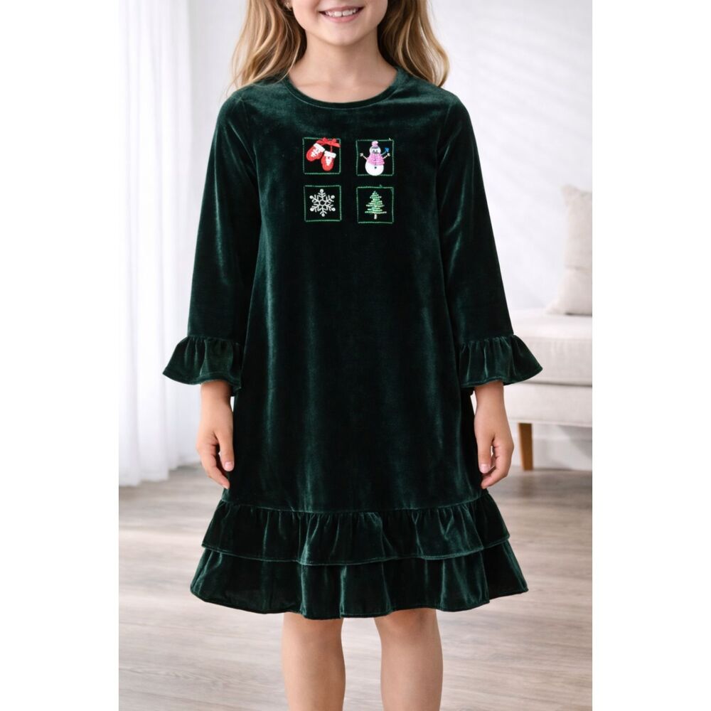 Good Lad Velvet Dress Christmas Green 6X
